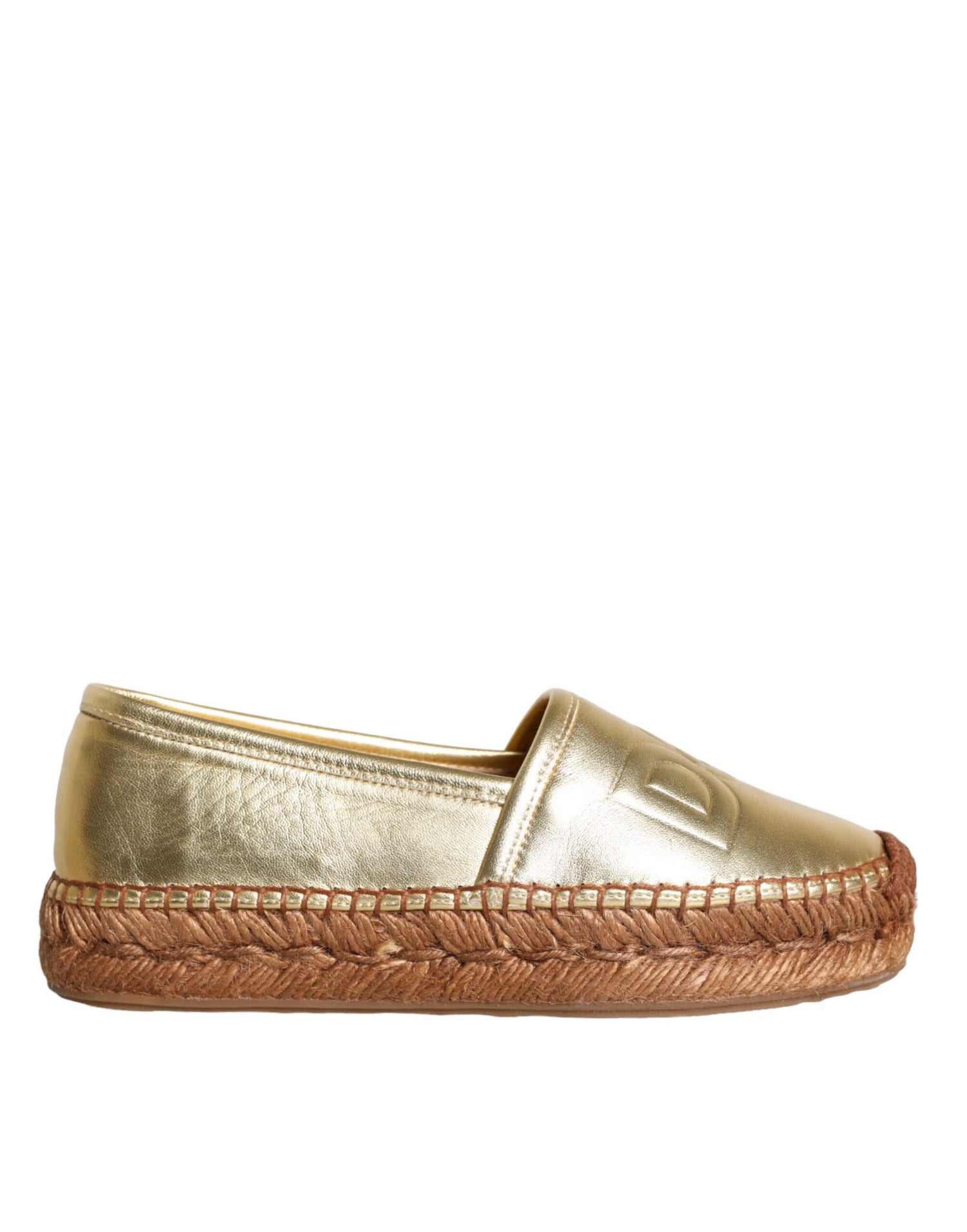 Dolce &amp; Gabbana Gold Leather Loafers Flats Espadrille Shoes