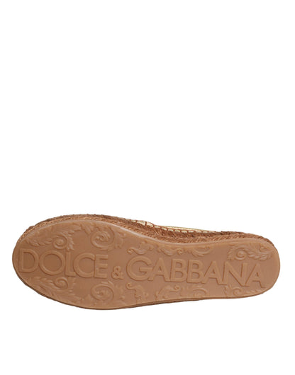 Dolce &amp; Gabbana Gold Leather Loafers Flats Espadrille Shoes