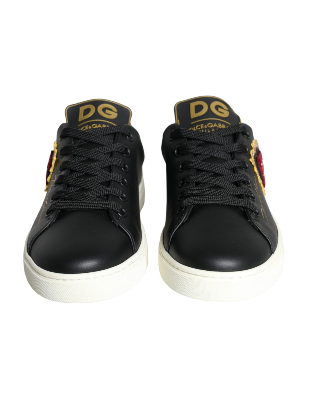 Dolce &amp; Gabbana Black Portofino Sacred Heart Sneakers Shoes