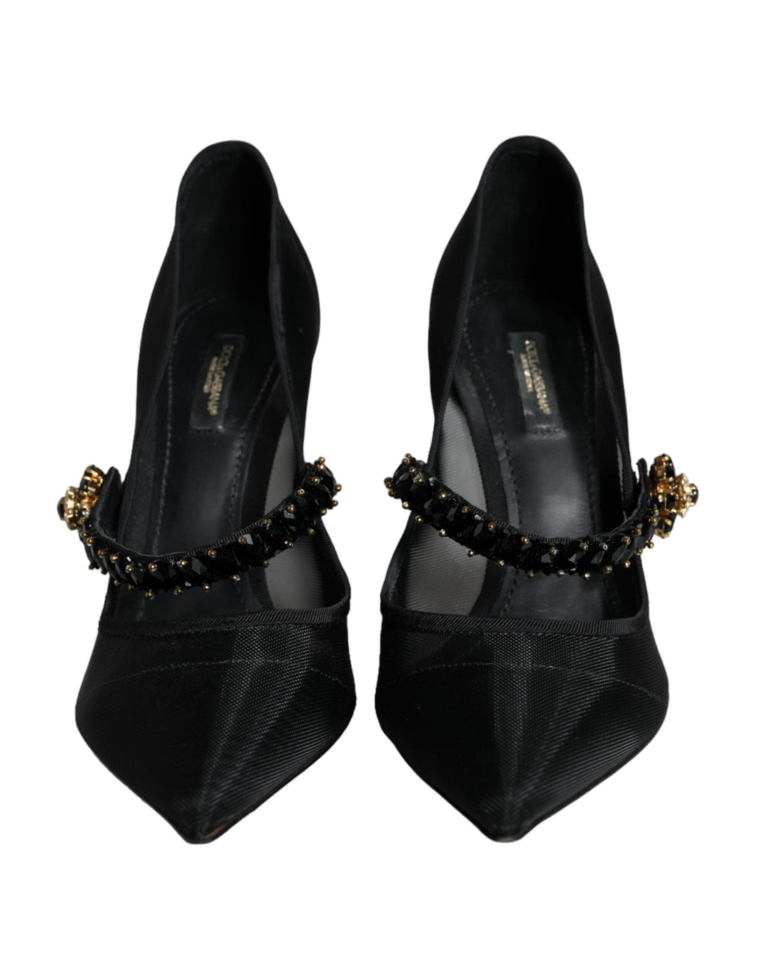 Dolce &amp; Gabbana Black Mesh Mary Jane Crystal Heel Pumps Shoes