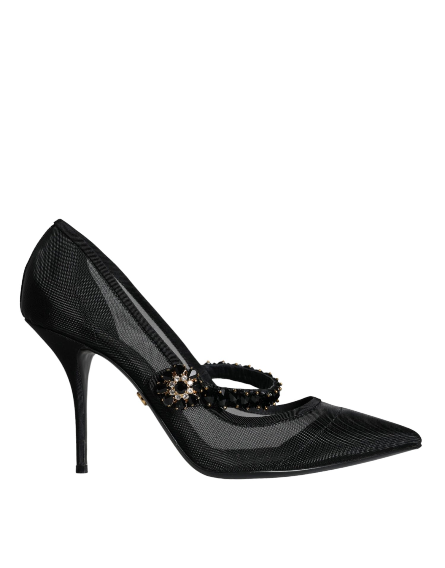 Dolce &amp; Gabbana Black Mesh Mary Jane Crystal Heel Pumps Shoes