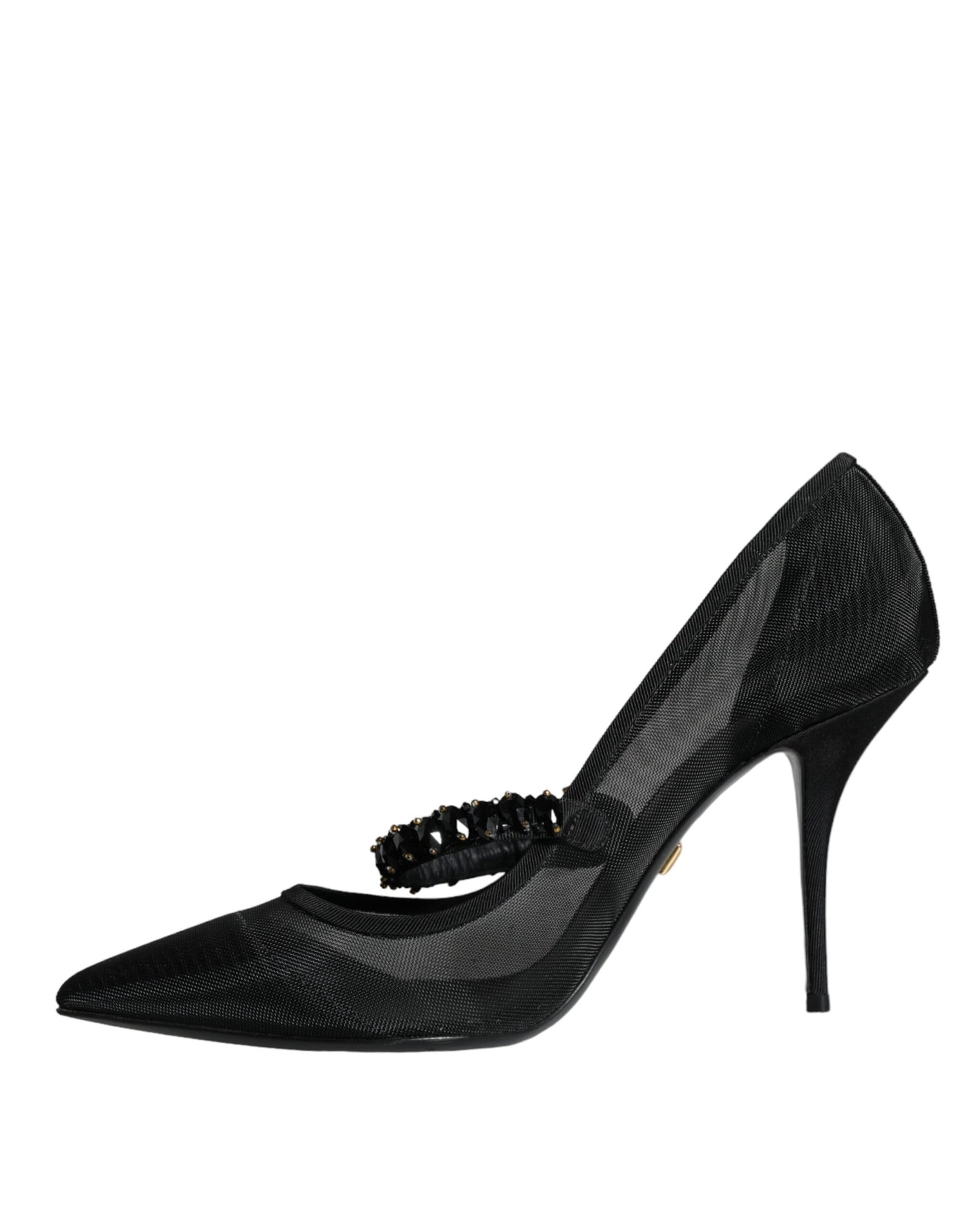 Dolce &amp; Gabbana Black Mesh Mary Jane Crystal Heel Pumps Shoes