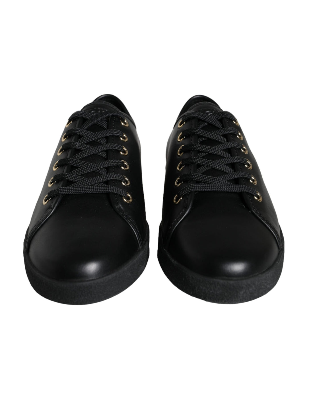 Dolce &amp; Gabbana Black Gold Leather Classic Sneakers Shoes