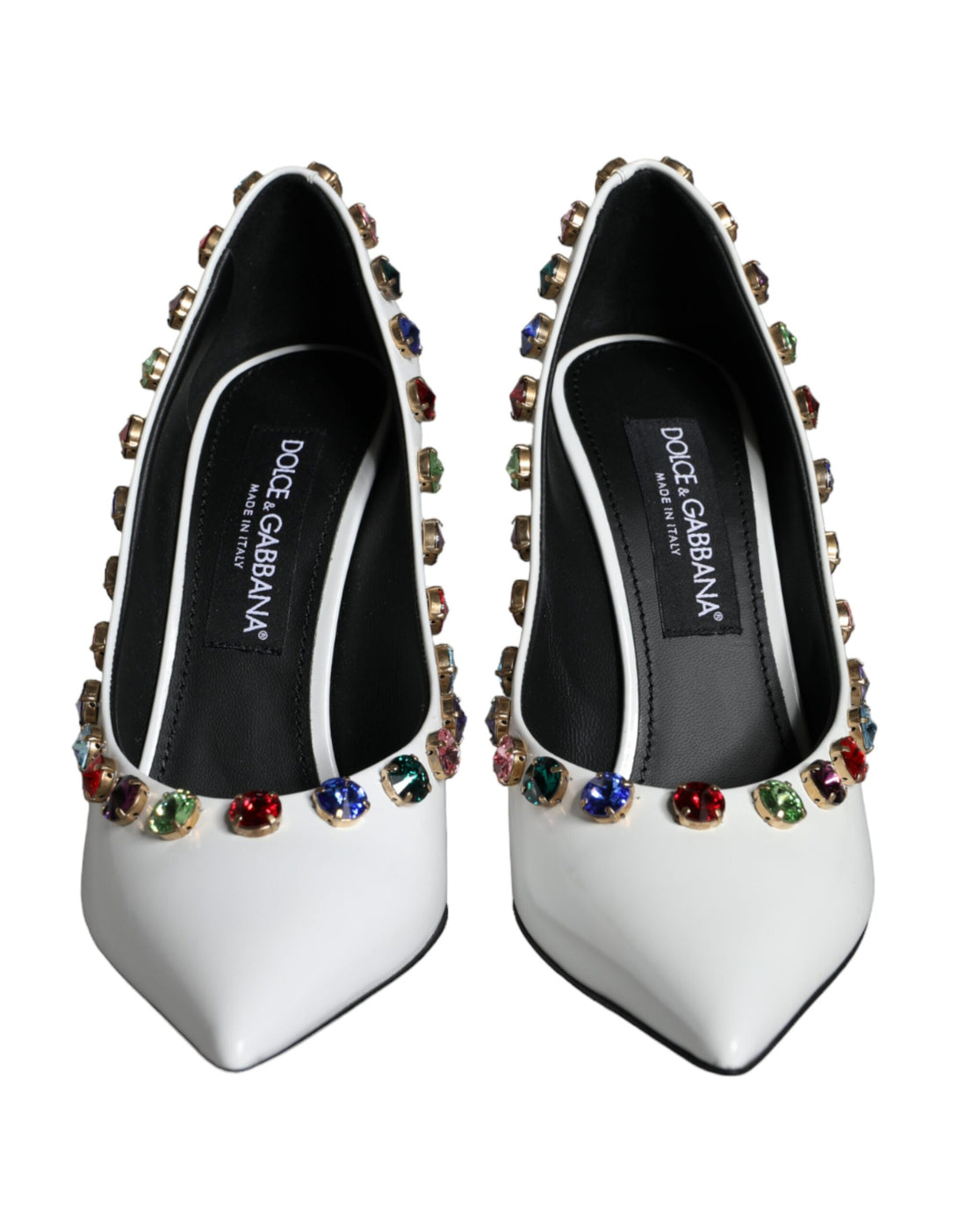 Dolce &amp; Gabbana White Crystal Leather High Heels Pumps Shoes