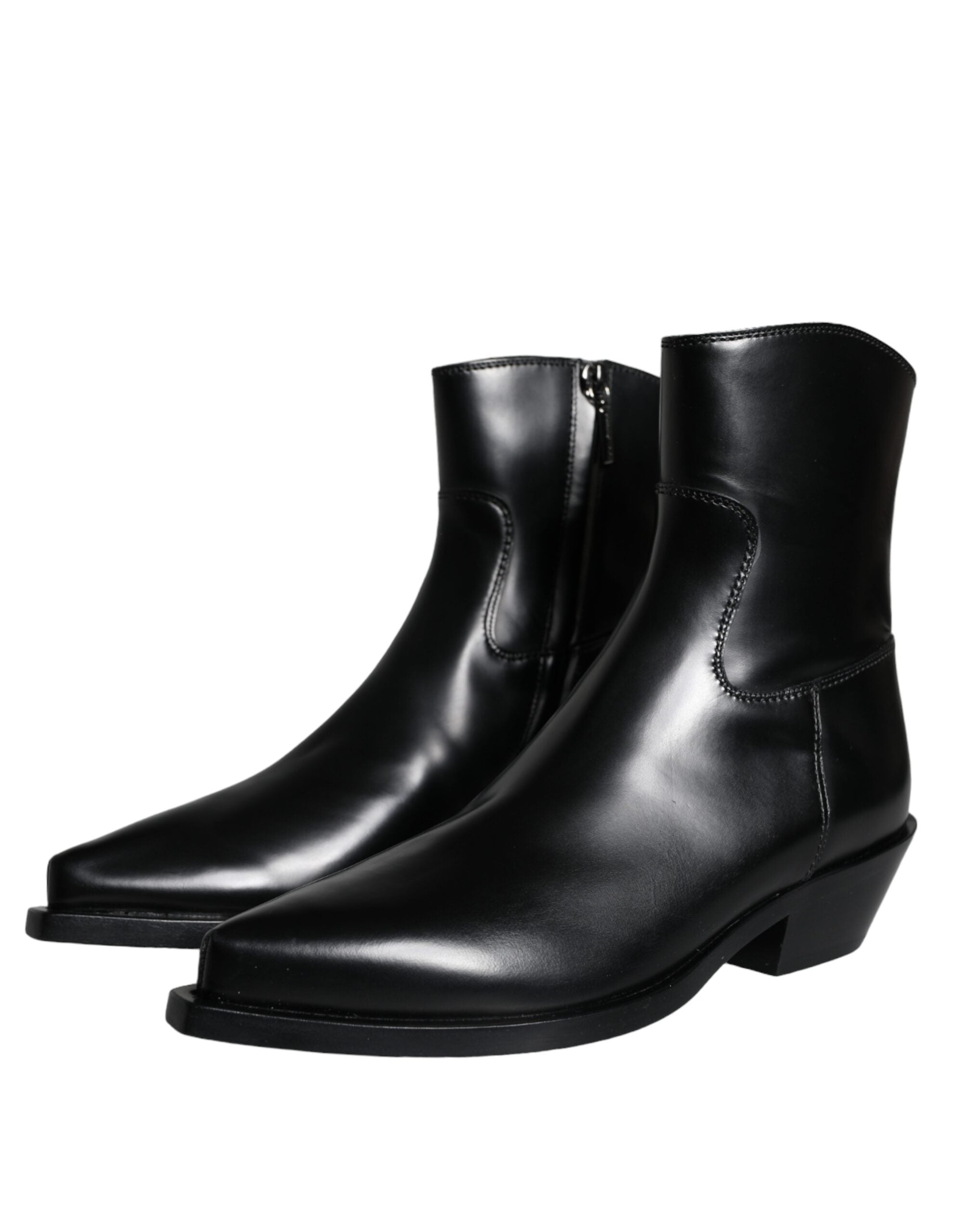 Dolce &amp; Gabbana Black Leather Ankle Boots Booties Shoes