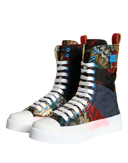 Dolce &amp; Gabbana Multicolor Patchwork Logo High Top Sneakers Shoes