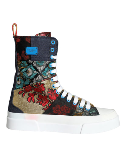 Dolce &amp; Gabbana Multicolor Patchwork Logo High Top Sneakers Shoes