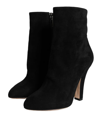 Dolce &amp; Gabbana Black Suede Leather Mid Calf Boots Shoes