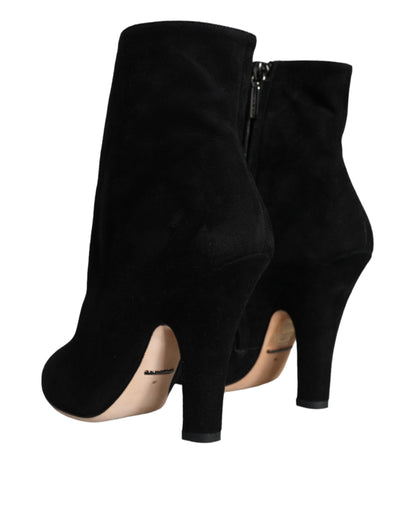 Dolce &amp; Gabbana Black Suede Leather Mid Calf Boots Shoes