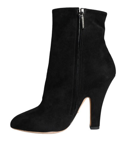 Dolce &amp; Gabbana Black Suede Leather Mid Calf Boots Shoes