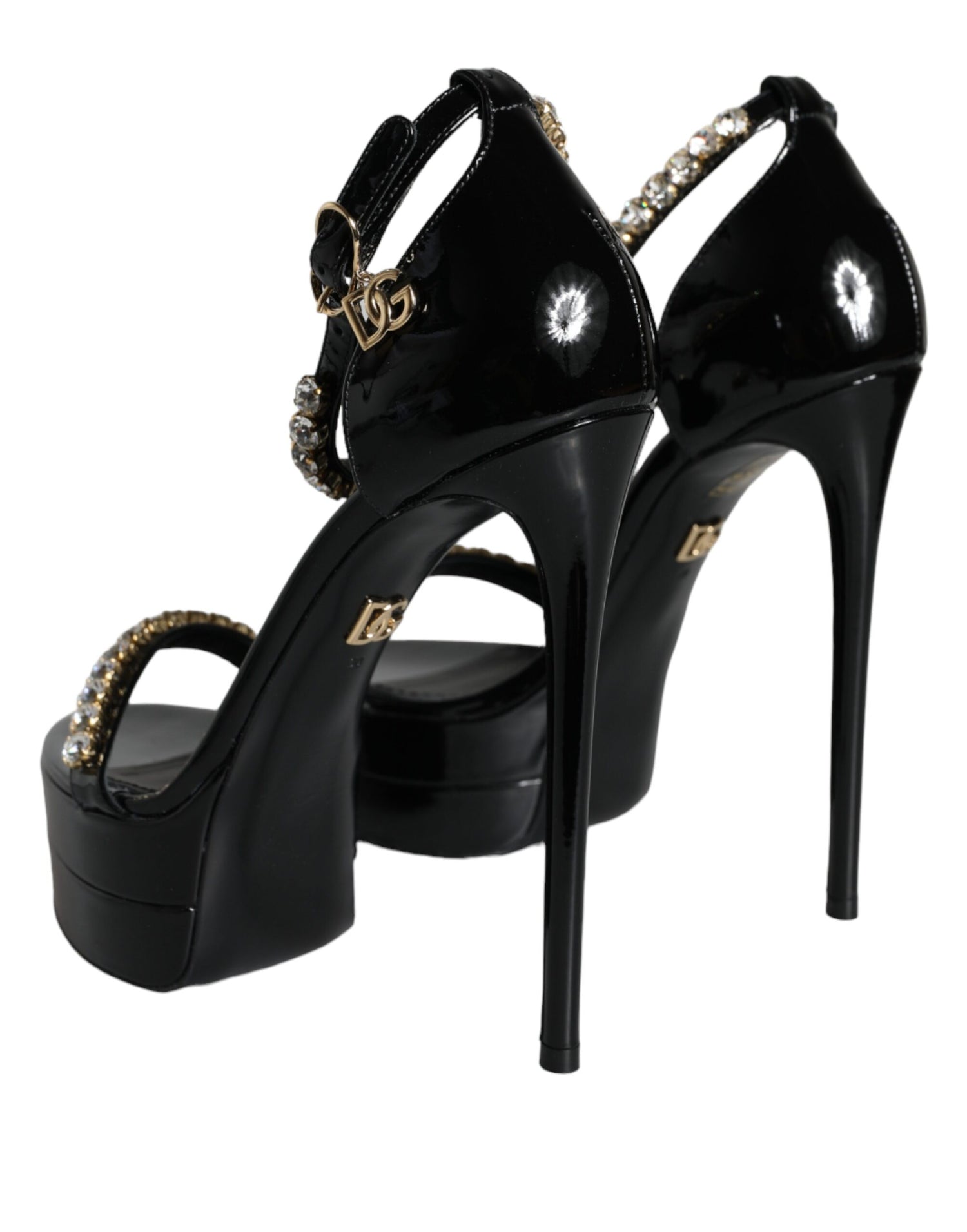 Dolce &amp; Gabbana Black Keira Leather Crystals Sandals Heels Shoes