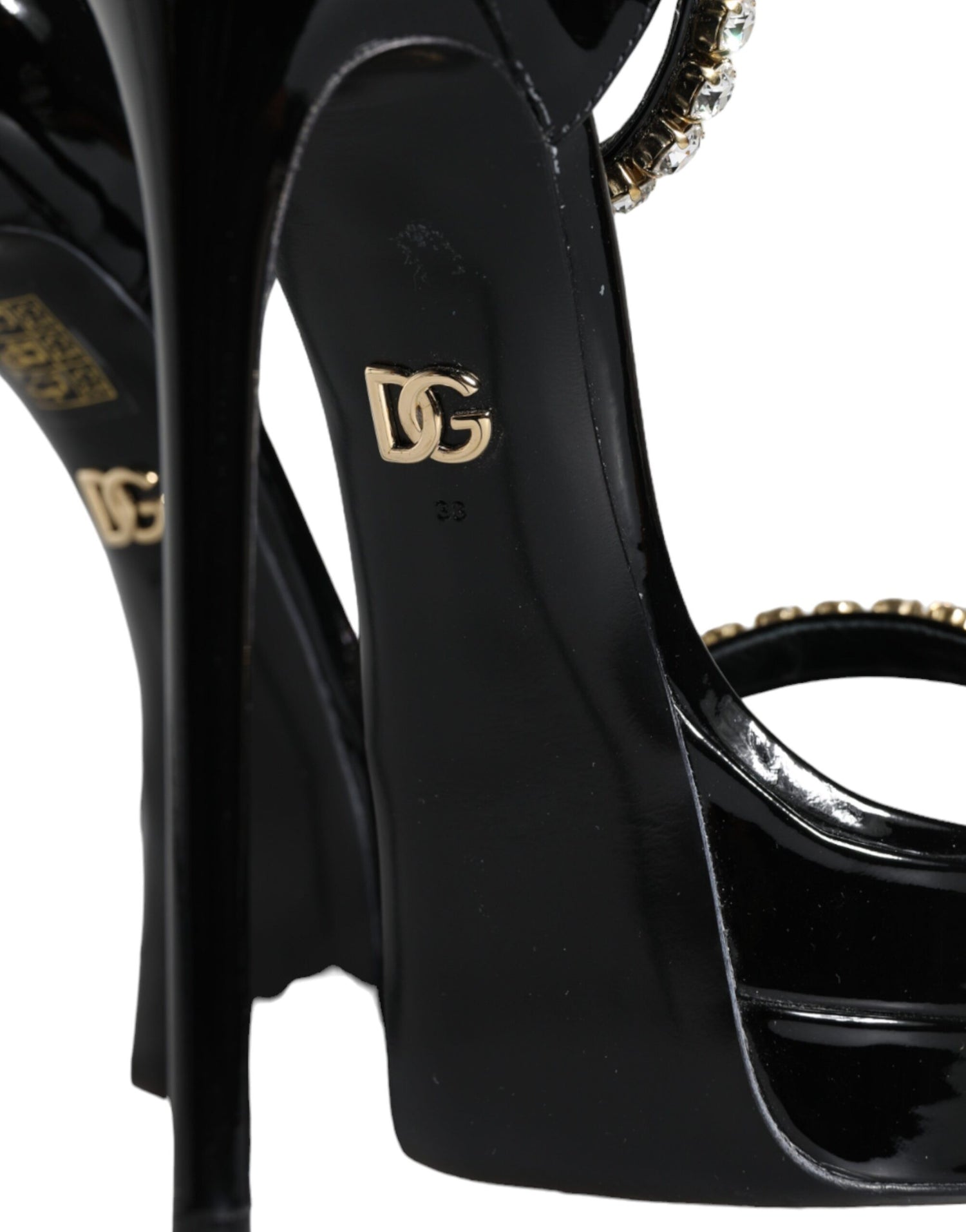 Dolce &amp; Gabbana Black Keira Leather Crystals Sandals Heels Shoes