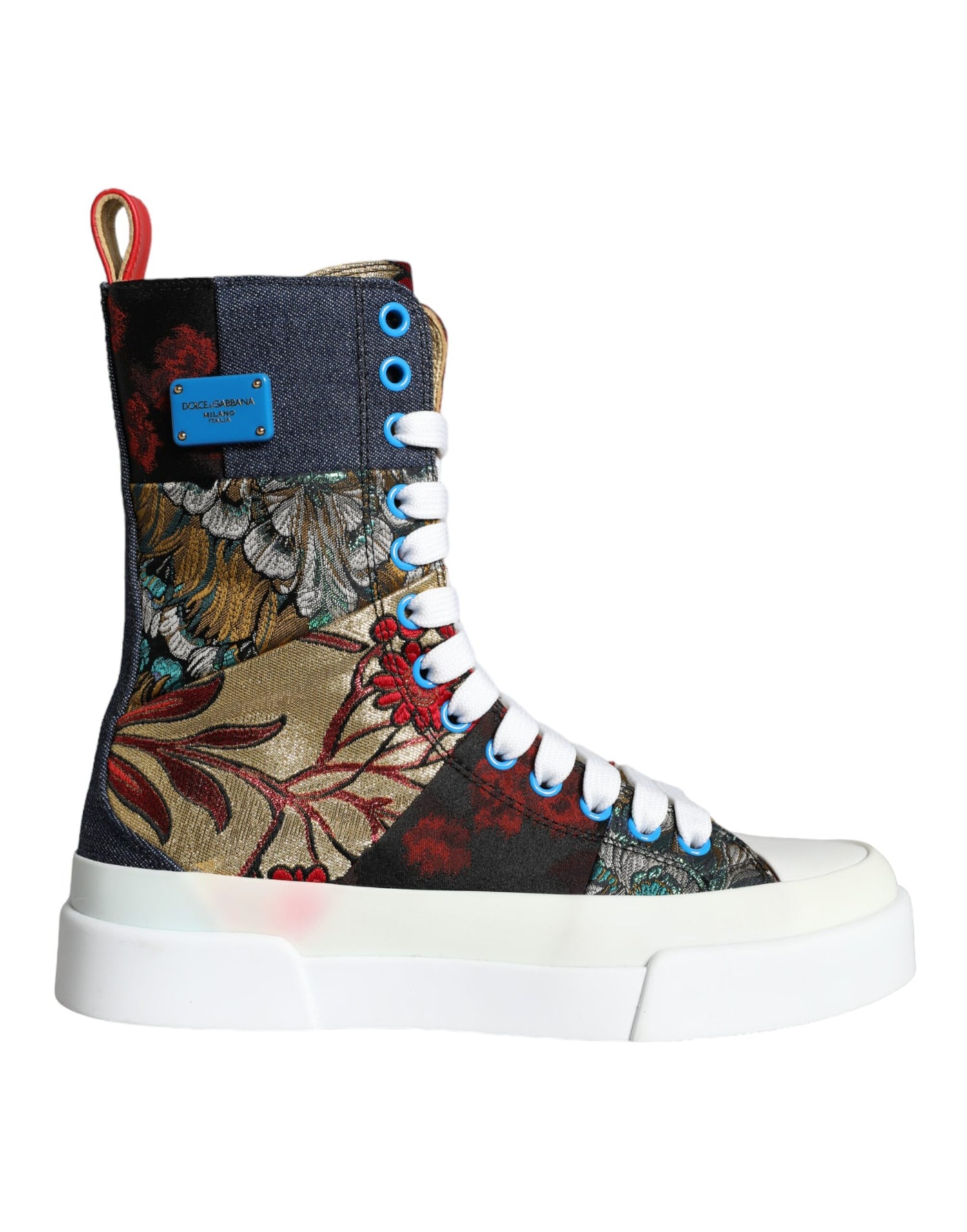 Dolce &amp; Gabbana Multicolor Patchwork Logo High Top Sneakers Shoes