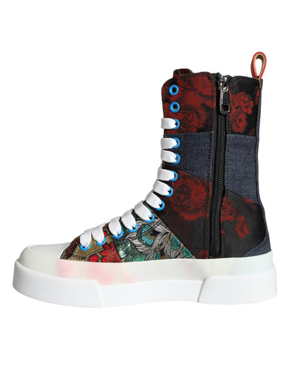 Dolce &amp; Gabbana Multicolor Patchwork Logo High Top Sneakers Shoes