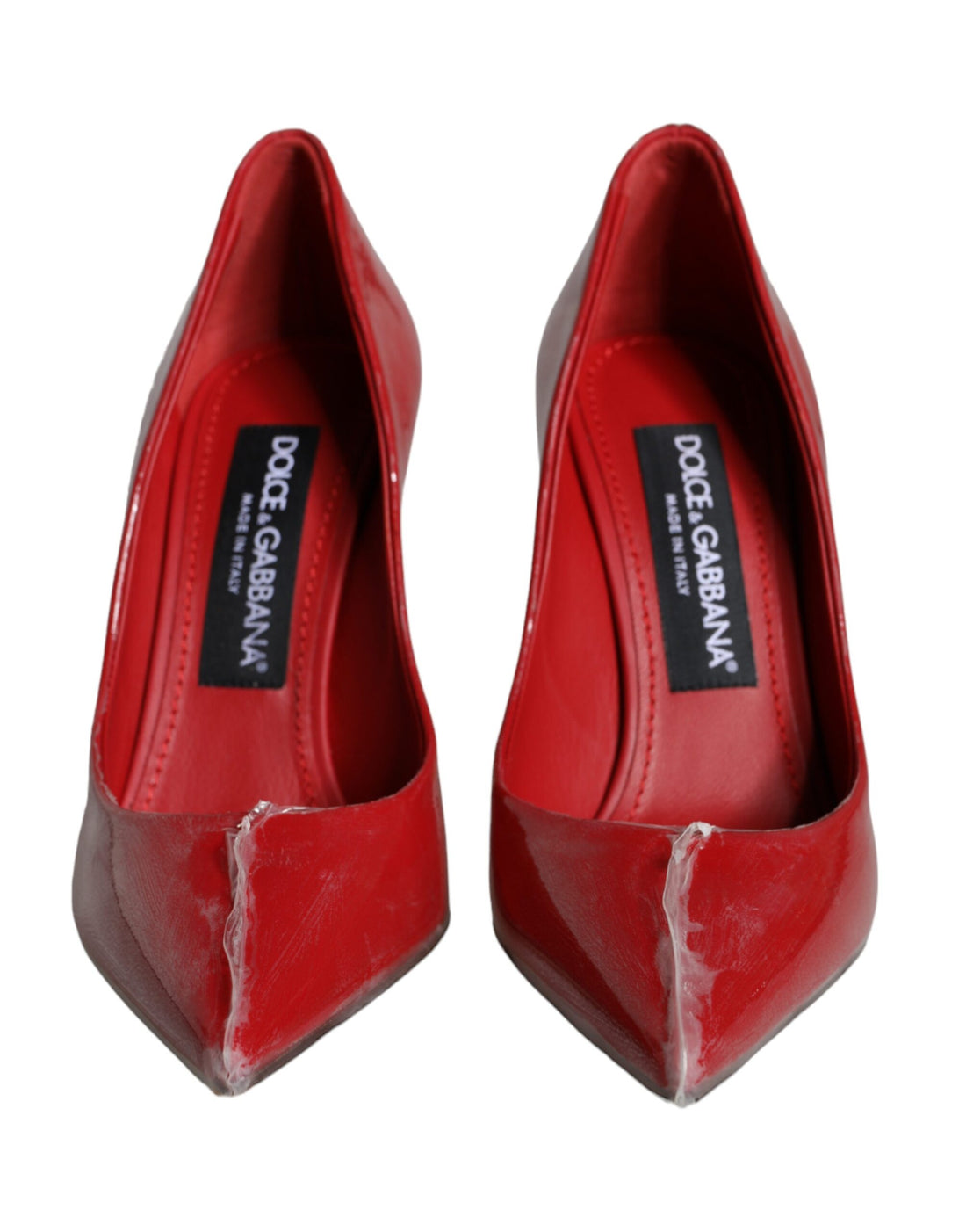 Dolce &amp; Gabbana Red Patent Leather Faux Pearl Heels Pumps Shoes