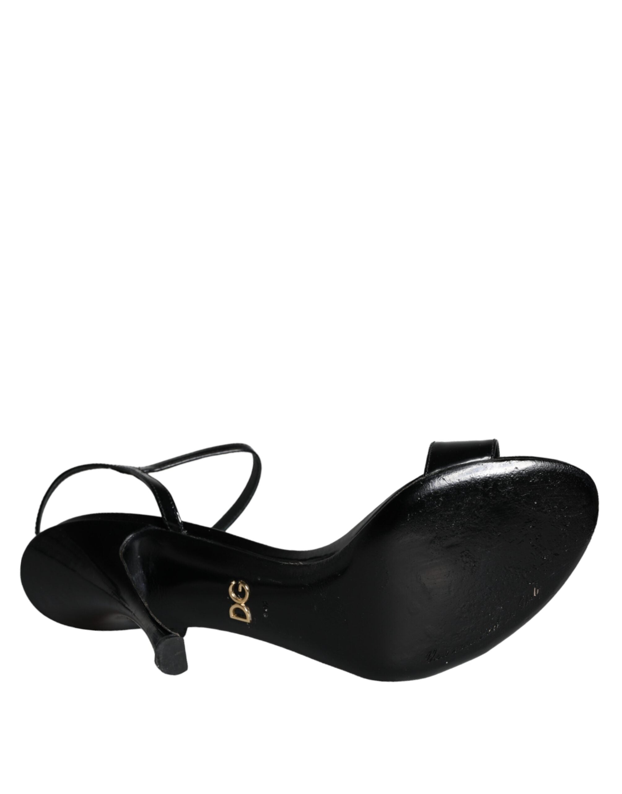 Dolce &amp; Gabbana Black KEIRA Leather Heels Sandals Shoes