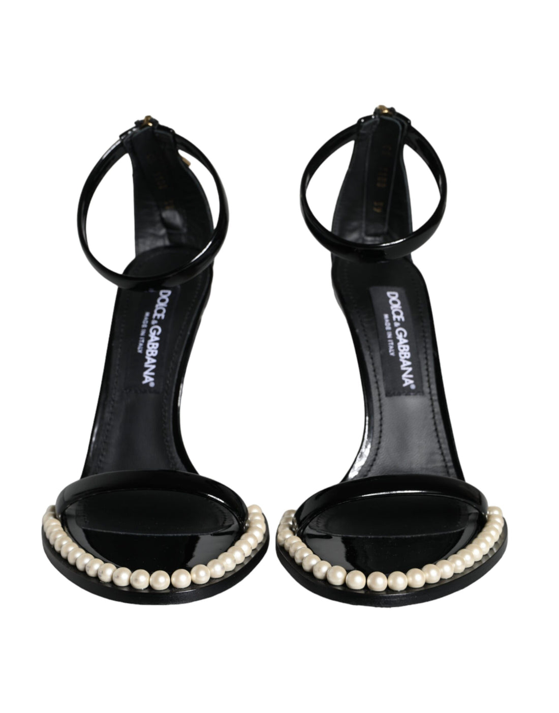 Dolce &amp; Gabbana Black Keira Leather Faux Pearl Sandals Heels Shoes