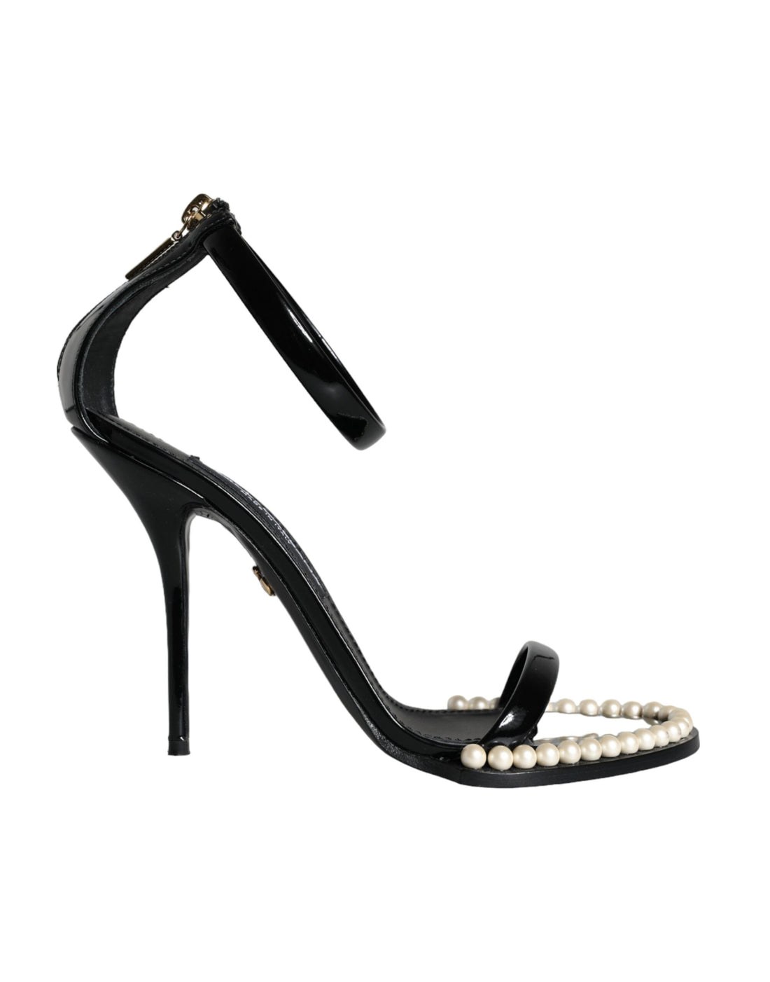 Dolce &amp; Gabbana Black Keira Leather Faux Pearl Sandals Heels Shoes