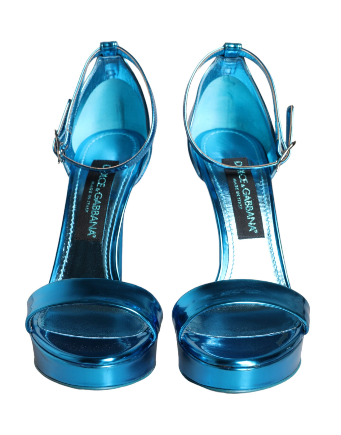 Dolce &amp; Gabbana Metallic Blue Leather Keira Sandals Shoes