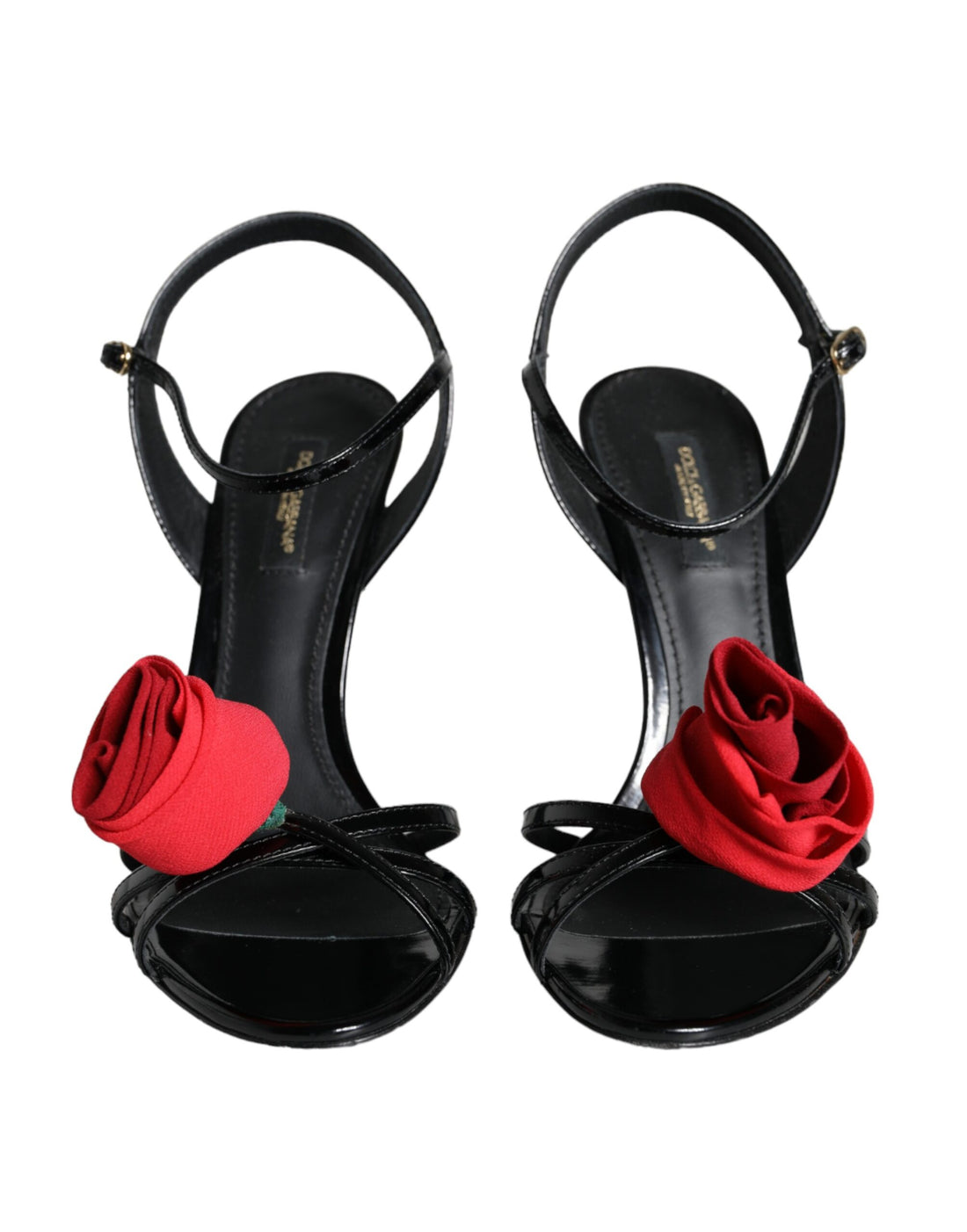 Dolce &amp; Gabbana Black Leather Rose Ankle Strap Keira Sandals Shoes