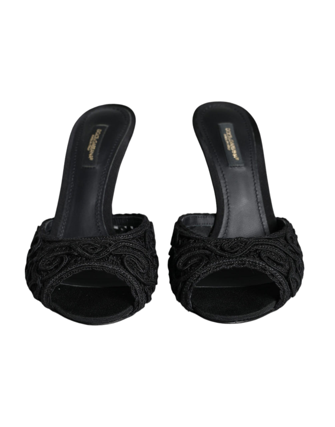 Dolce &amp; Gabbana Black Keira Cordonetto Heels Slides Shoes