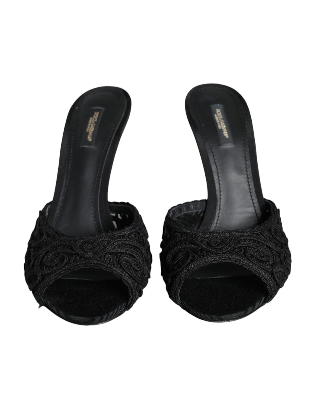 Dolce &amp; Gabbana Black Keira Cordonetto Heels Slides Shoes