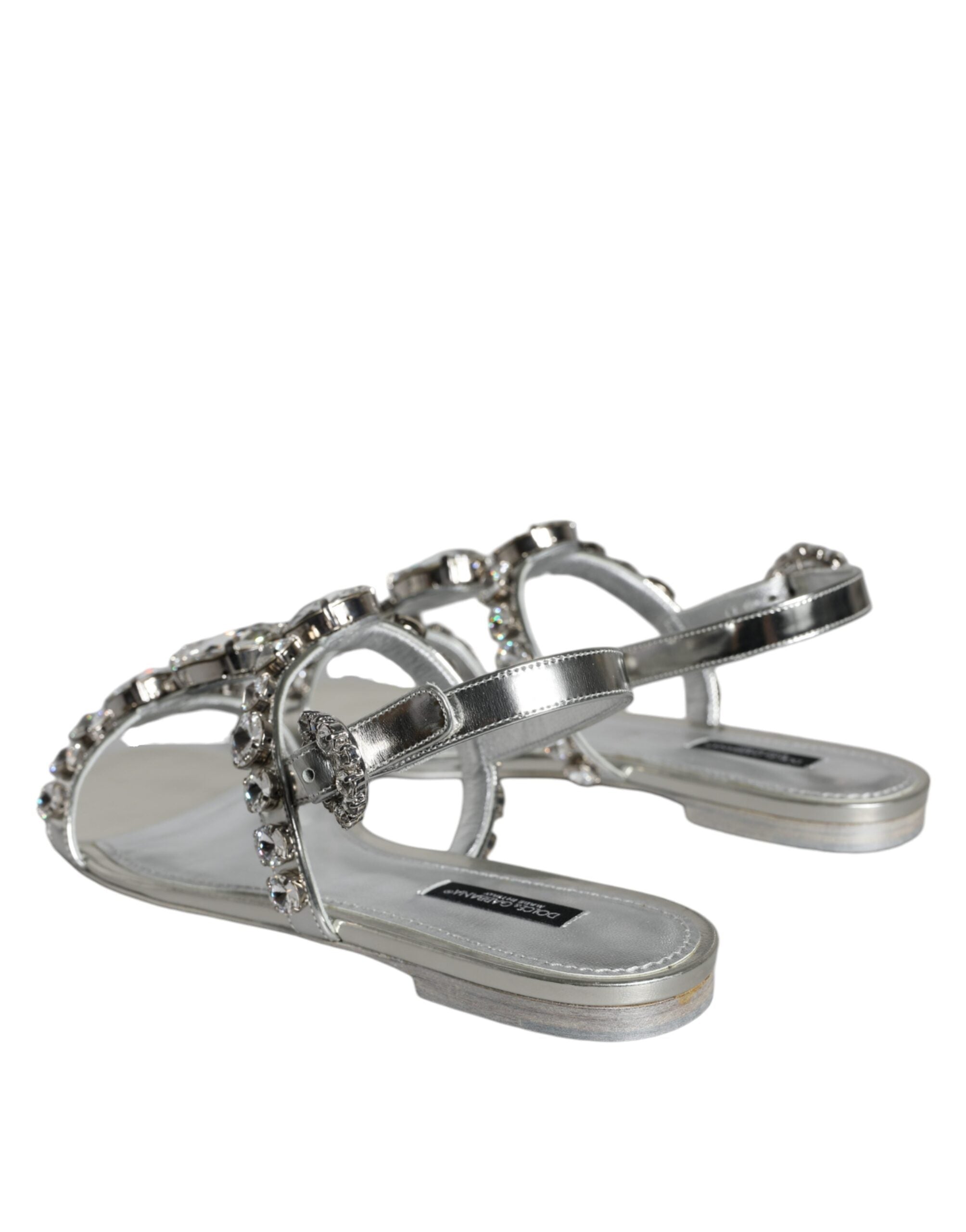 Dolce &amp; Gabbana Silver Crystal Sandals Flats Flip Flops Shoes