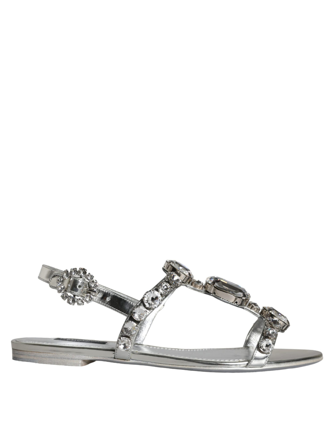 Dolce &amp; Gabbana Silver Crystal Sandals Flats Flip Flops Shoes