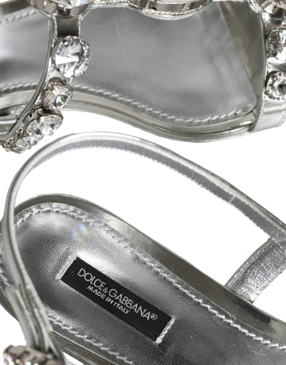 Dolce &amp; Gabbana Silver Crystal Sandals Flats Flip Flops Shoes