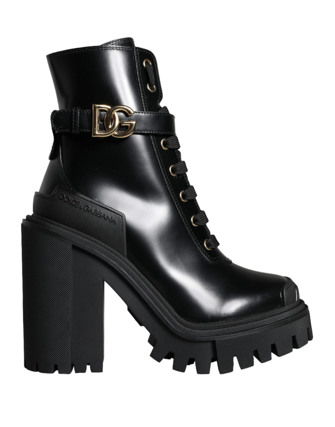 Dolce &amp; Gabbana Black Calf Leather Logo Trekking Biker Boots Shoes