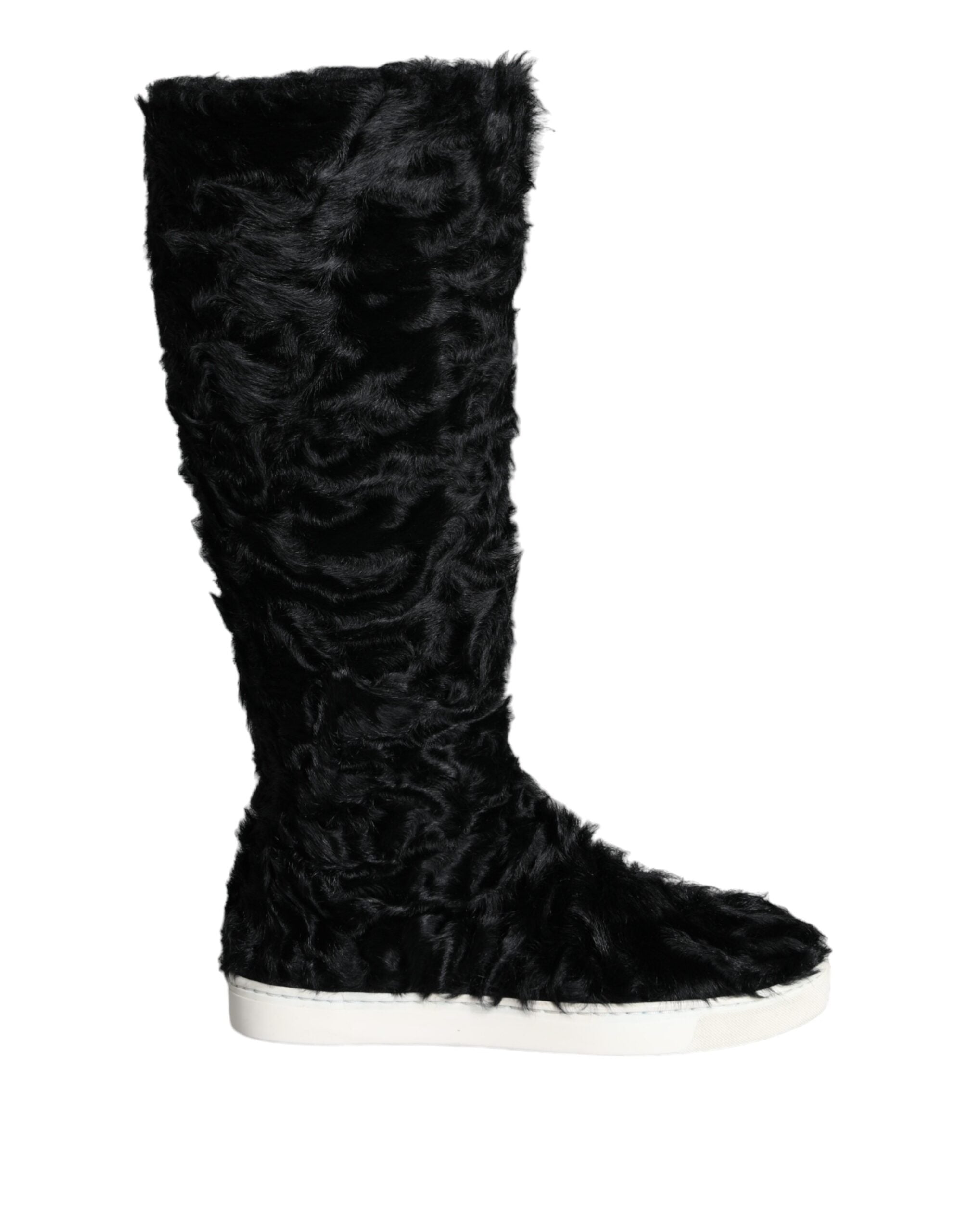 Dolce &amp; Gabbana Black Xiangao Lamb Fur Leather Boots Shoes