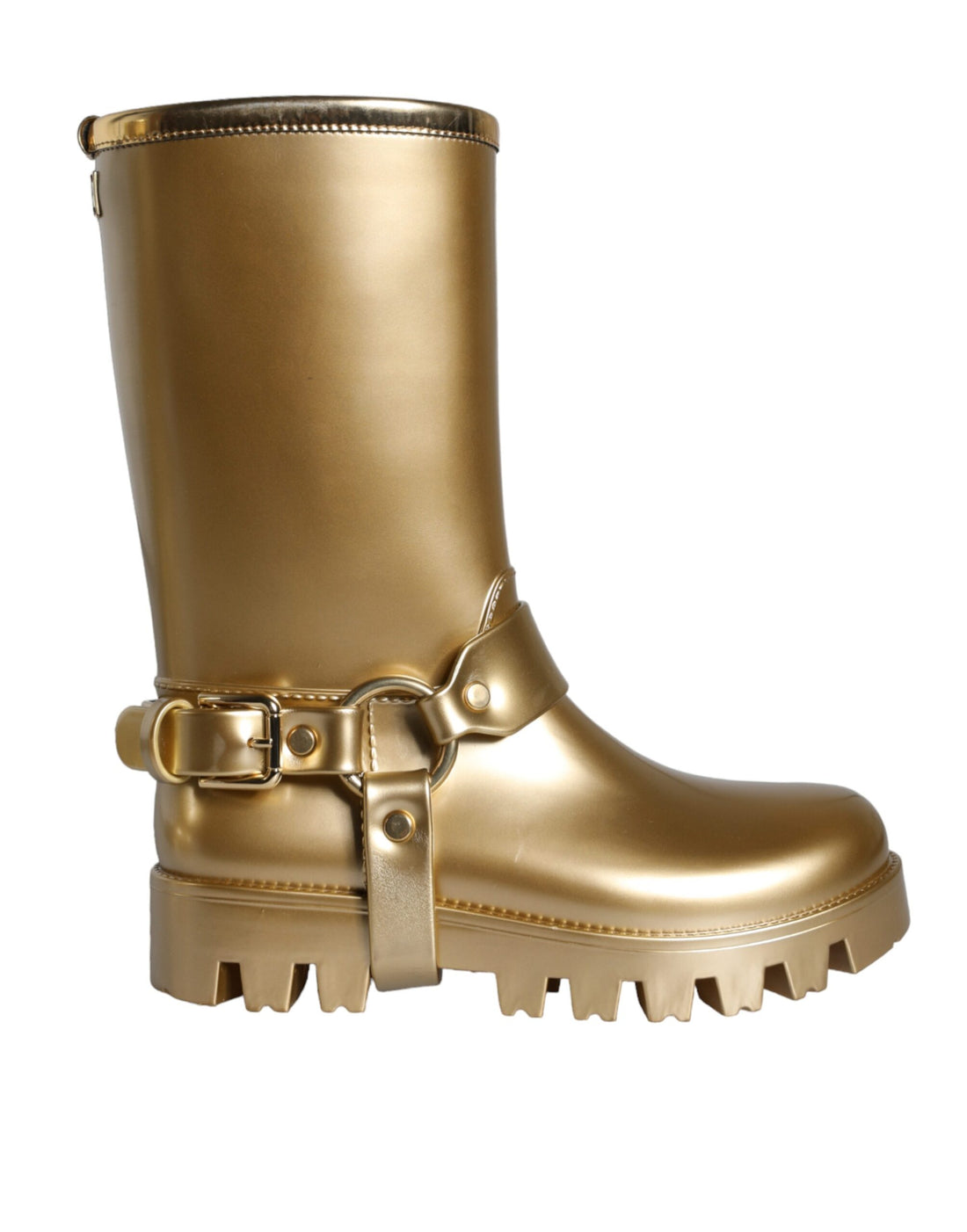 Dolce &amp; Gabbana Metallic Gold Rubber PVC Rain Boots Shoes