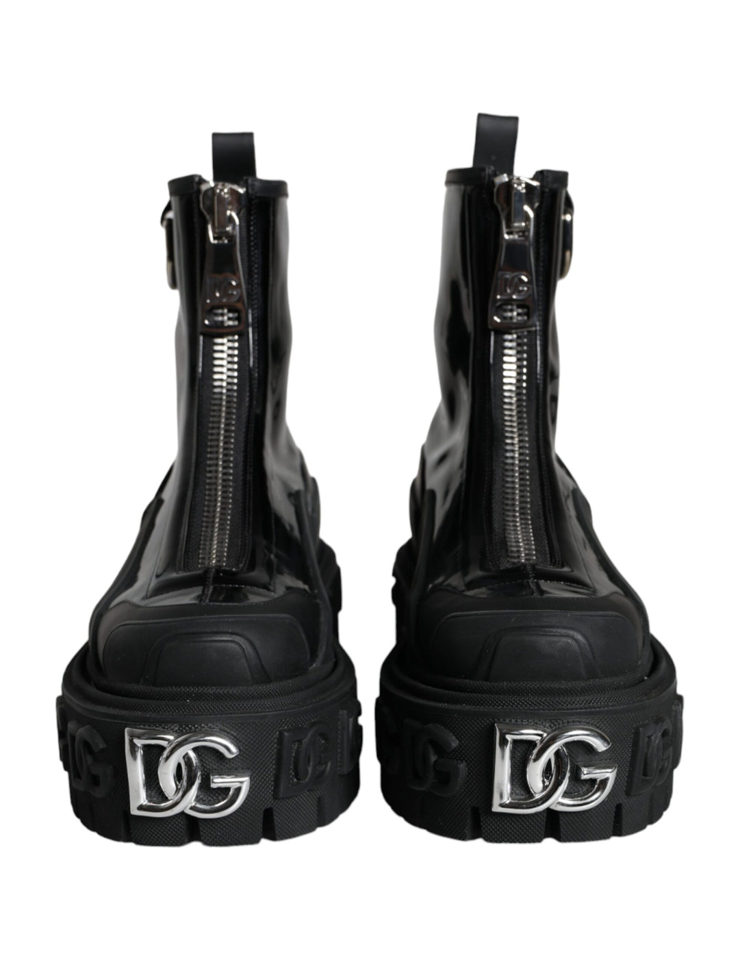 Dolce &amp; Gabbana Black Leather Rubber Logo Ankle Boots Shoes