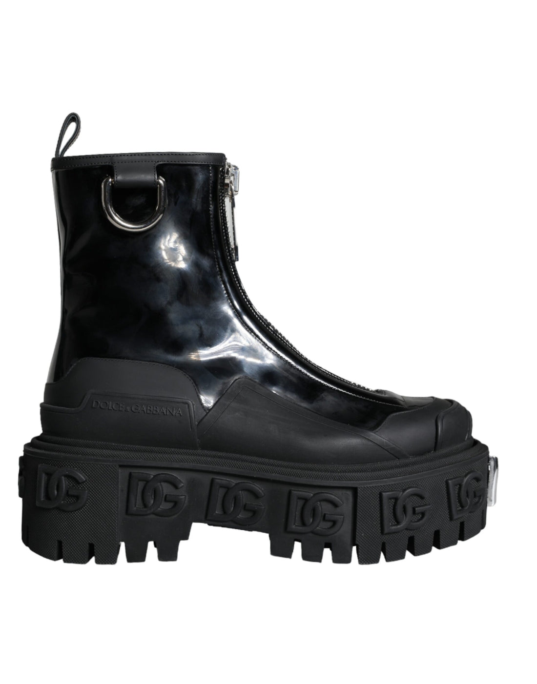 Dolce &amp; Gabbana Black Leather Rubber Logo Ankle Boots Shoes