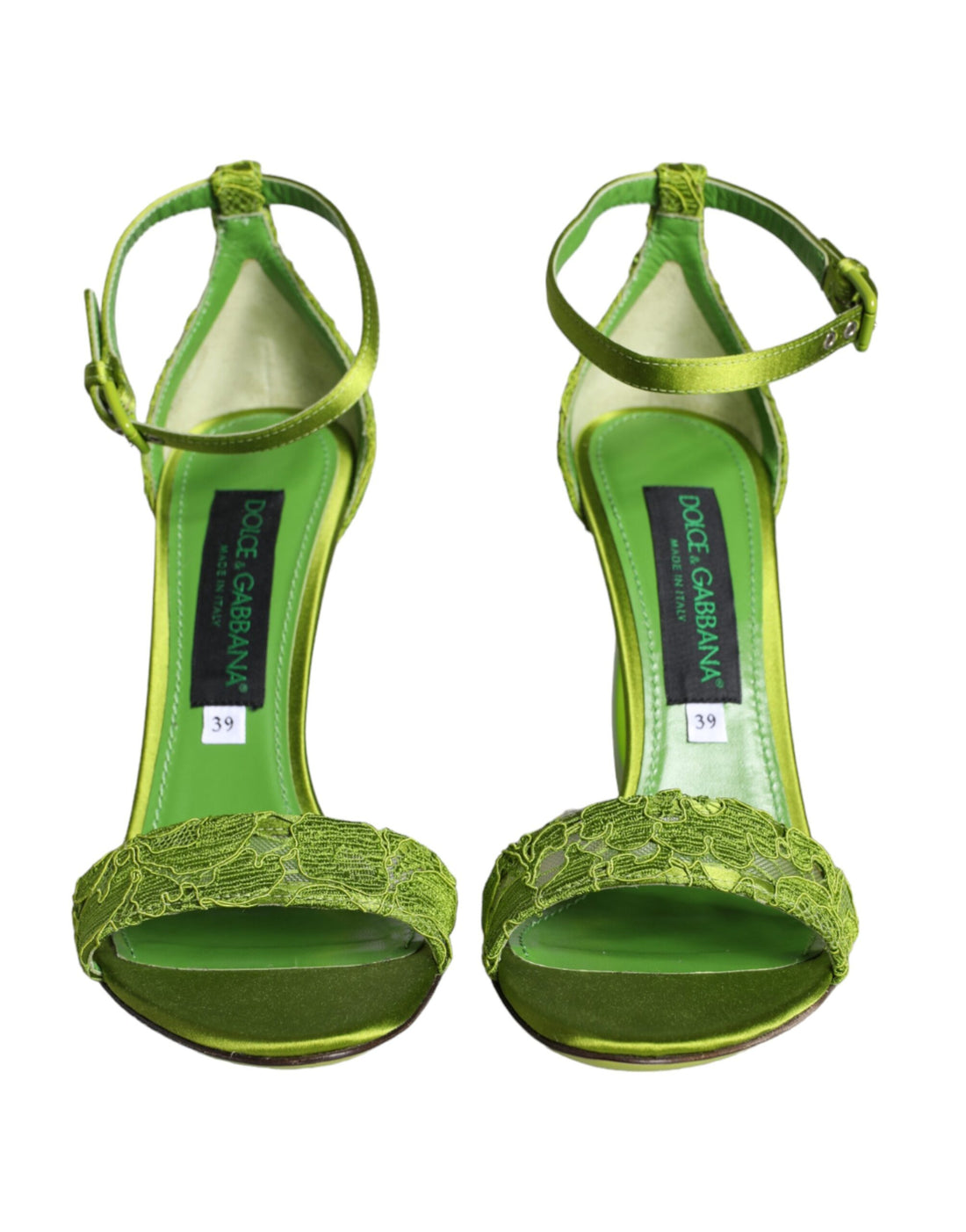 Dolce &amp; Gabbana Green Lace Logo Heels Ankle Strap Sandals Shoes