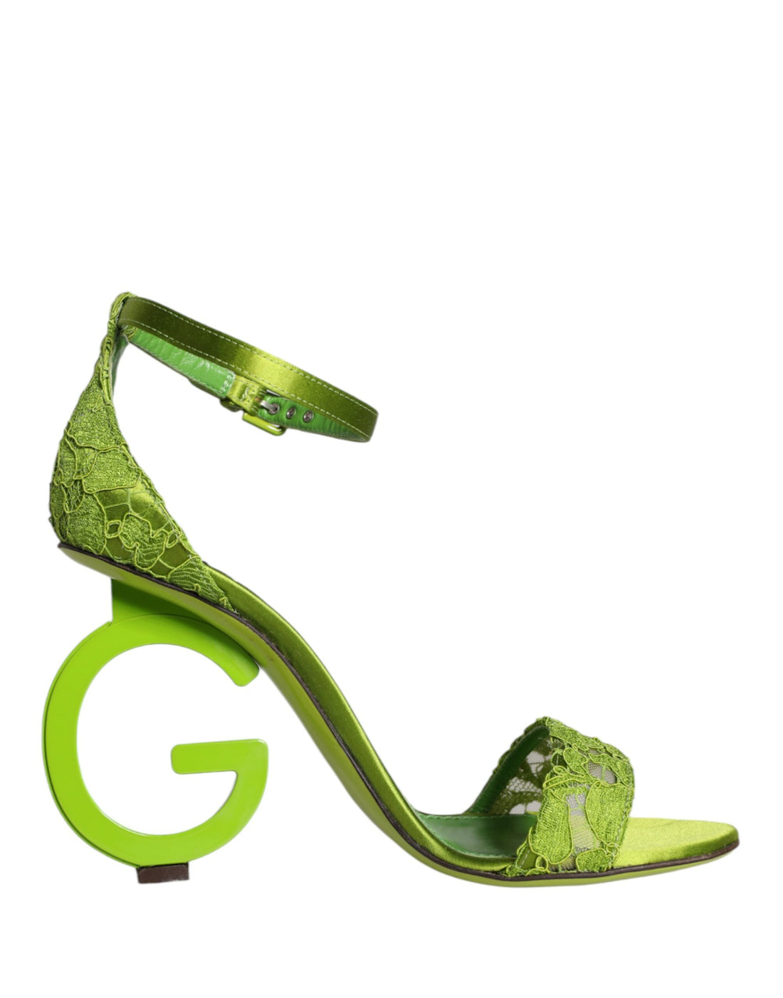 Dolce &amp; Gabbana Green Lace Logo Heels Ankle Strap Sandals Shoes