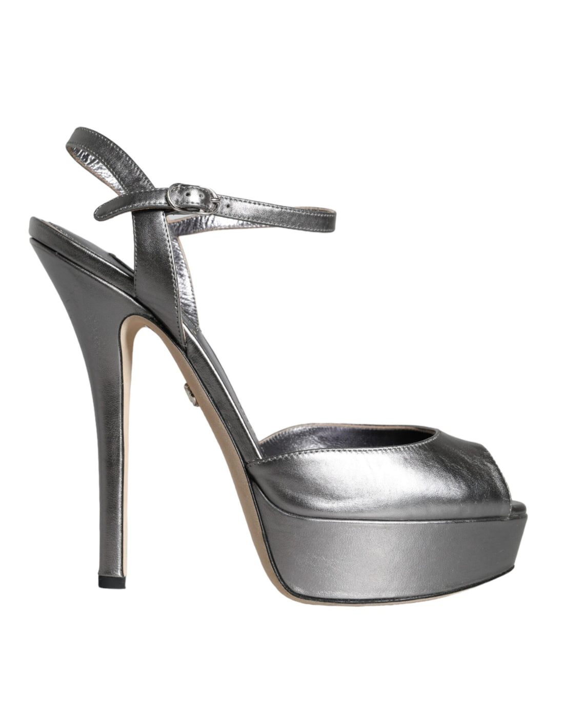 Dolce &amp; Gabbana Metallic Silver Leather Keira Platform Sandals Shoes