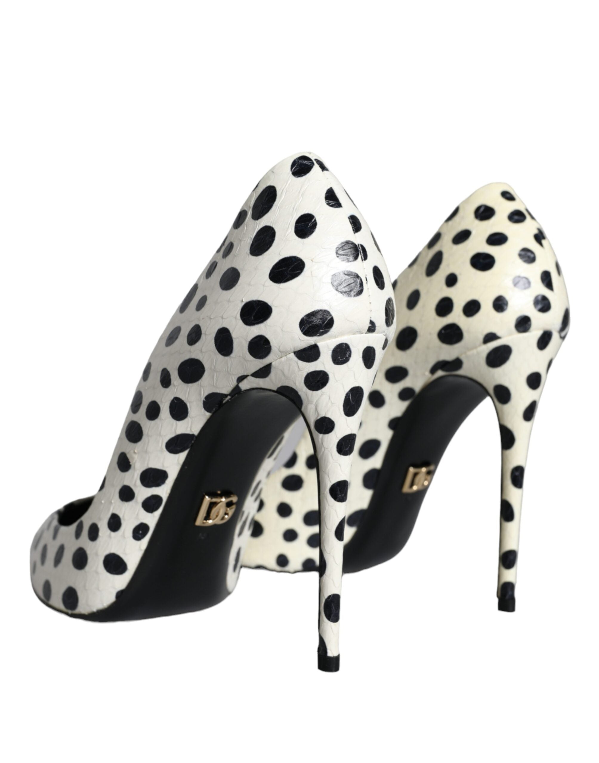 Dolce &amp; Gabbana Black White Polka Dot Leather Pumps Shoes