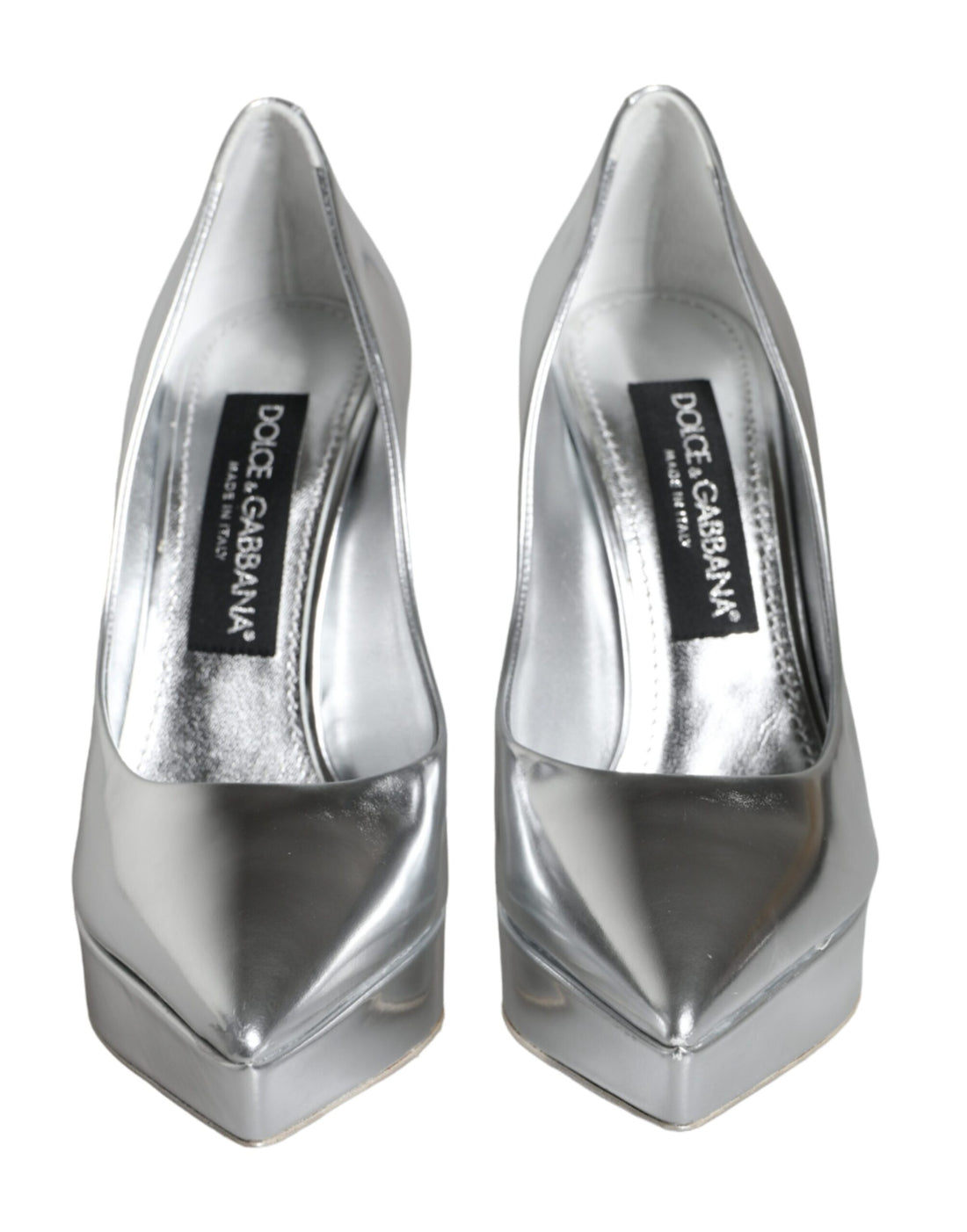 Dolce &amp; Gabbana Silver Leather Platform Heels Pumps Shoes