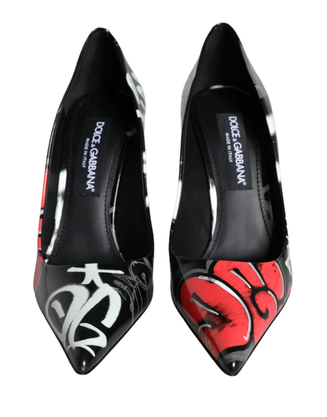 Dolce &amp; Gabbana Black Graffiti Leather High Heels Pumps Shoes