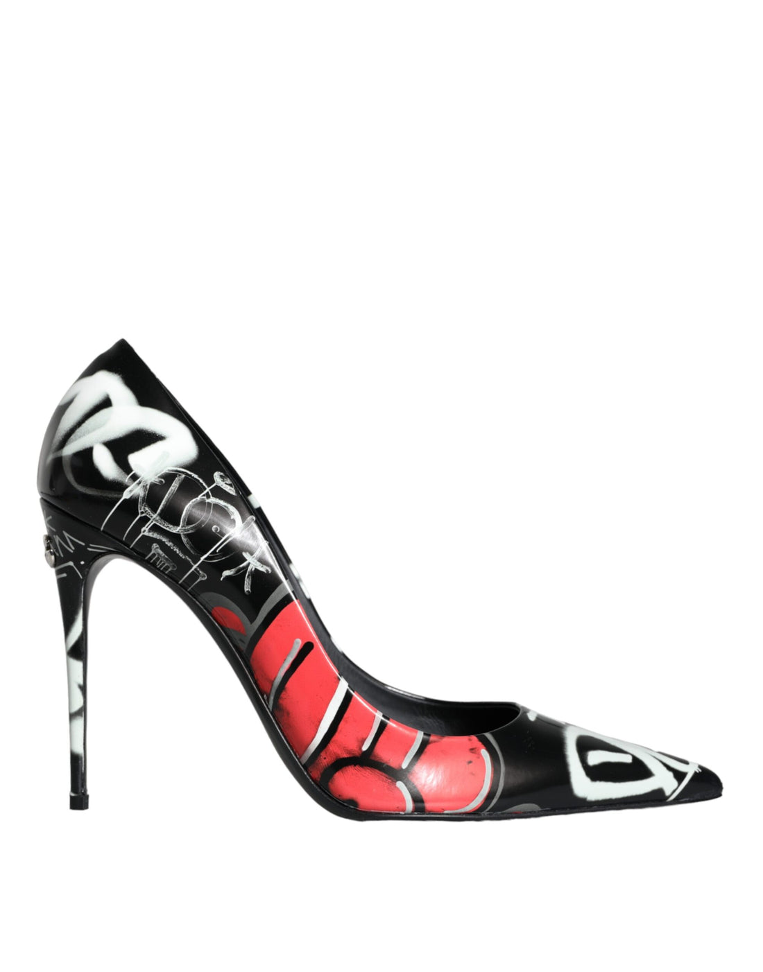 Dolce &amp; Gabbana Black Graffiti Leather High Heels Pumps Shoes