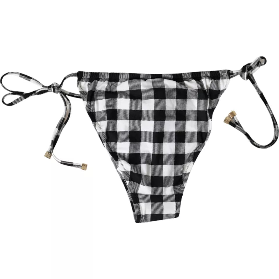 Dolce &amp; Gabbana Black White Check Swimwear Beachwear Bottom Bikini