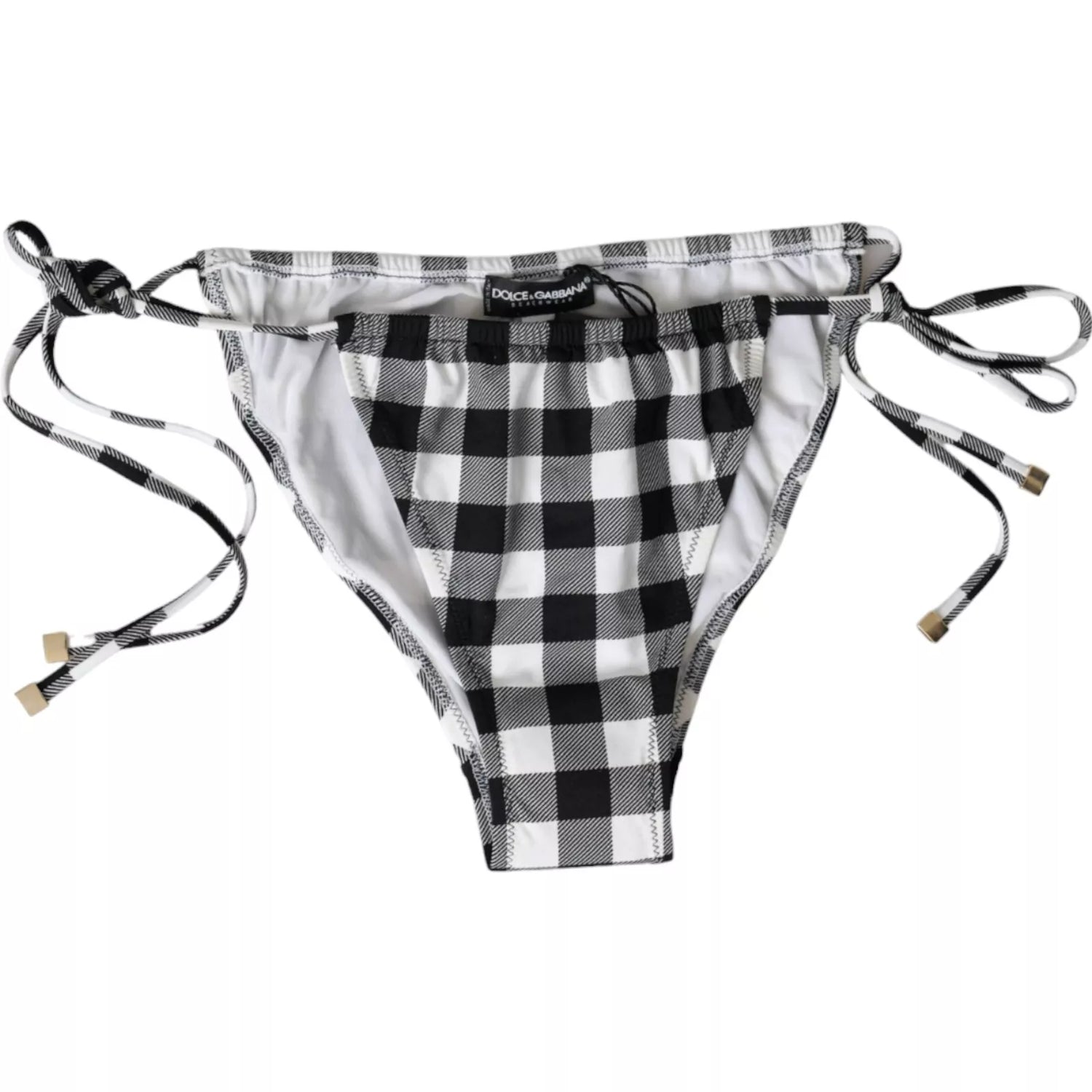 Dolce &amp; Gabbana Black White Check Swimwear Beachwear Bottom Bikini