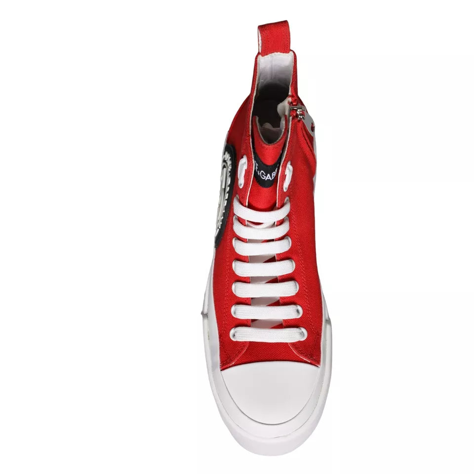 Dolce &amp; Gabbana Red White Canvas Logo Sneakers Boots Shoes