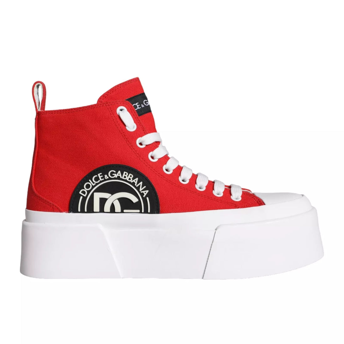 Dolce &amp; Gabbana Red White Canvas Logo Sneakers Boots Shoes