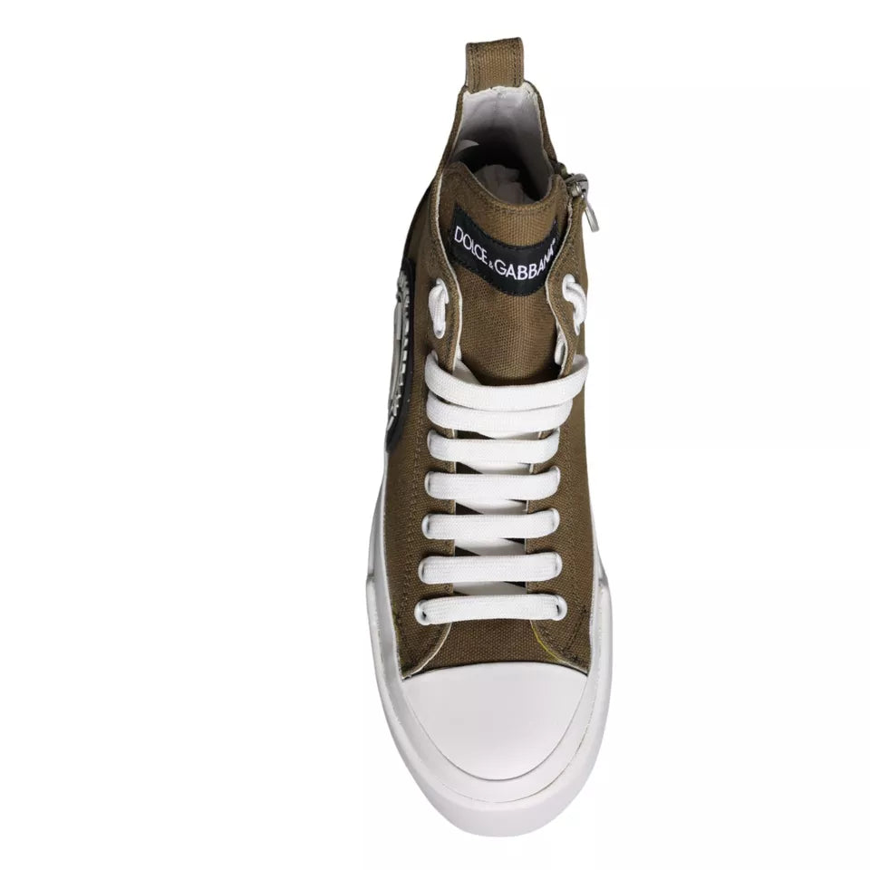 Dolce &amp; Gabbana Army Green Canvas Logo Sneakers Boots Shoes