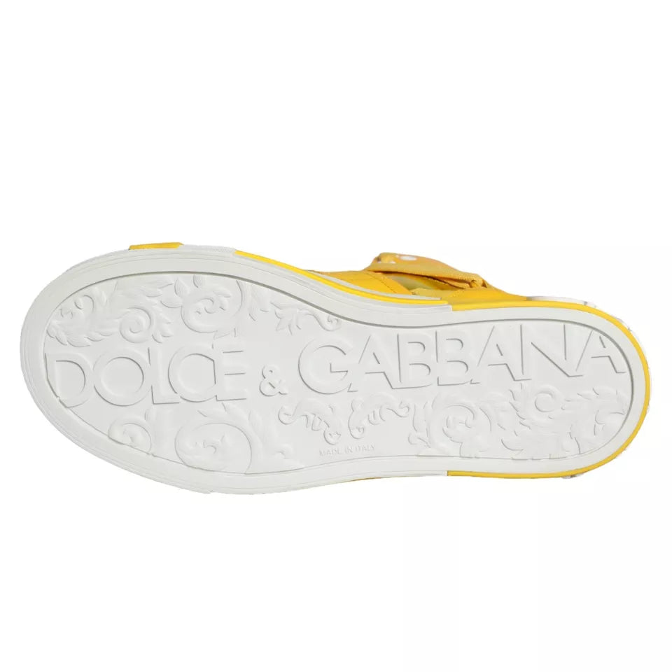 Dolce &amp; Gabbana Yellow White Leather High Top Sneakers Shoes