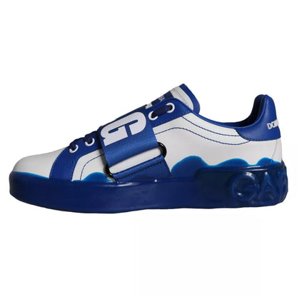 Dolce &amp; Gabbana White Blue Amore Print Leather Sneakers Shoes