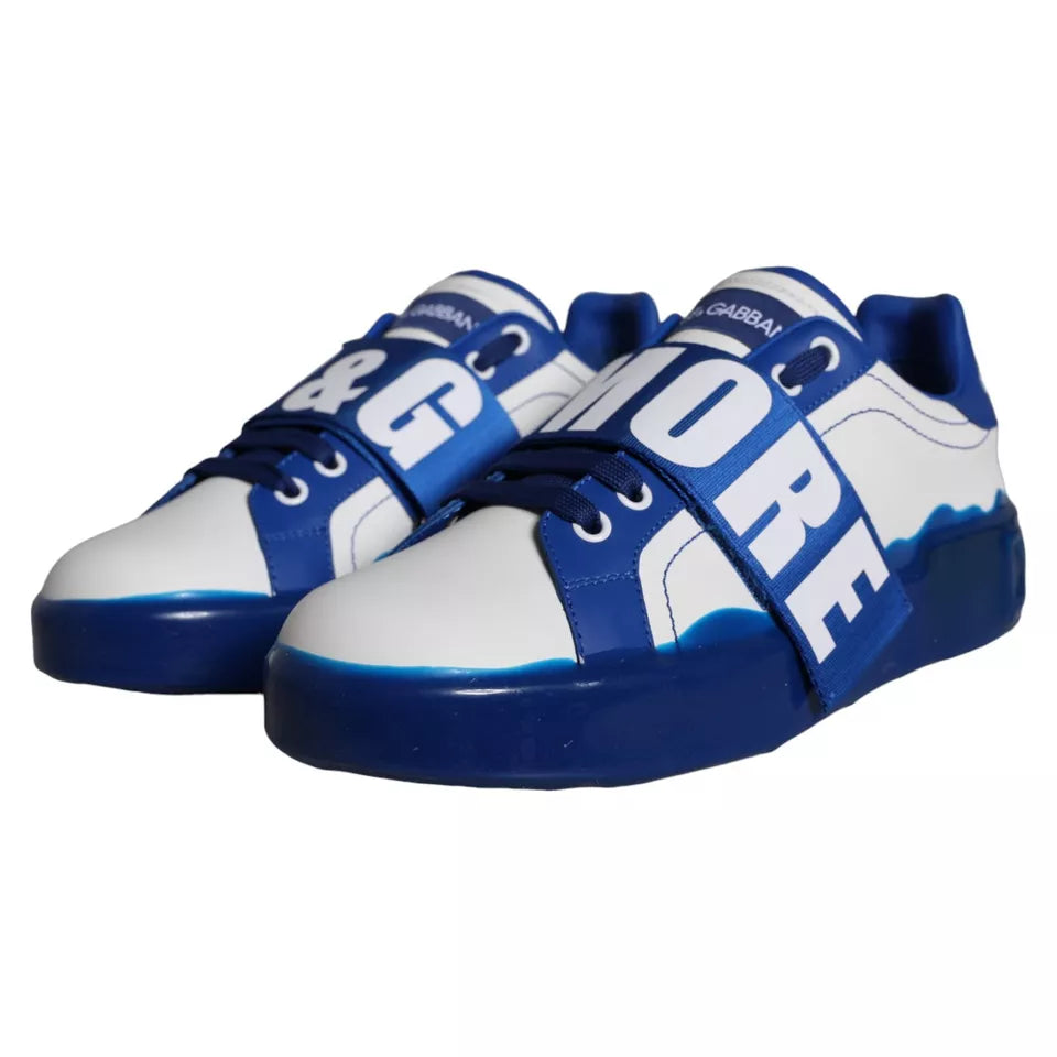 Dolce &amp; Gabbana White Blue Amore Print Leather Sneakers Shoes