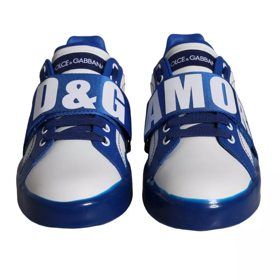 Dolce &amp; Gabbana White Blue Amore Print Leather Sneakers Shoes